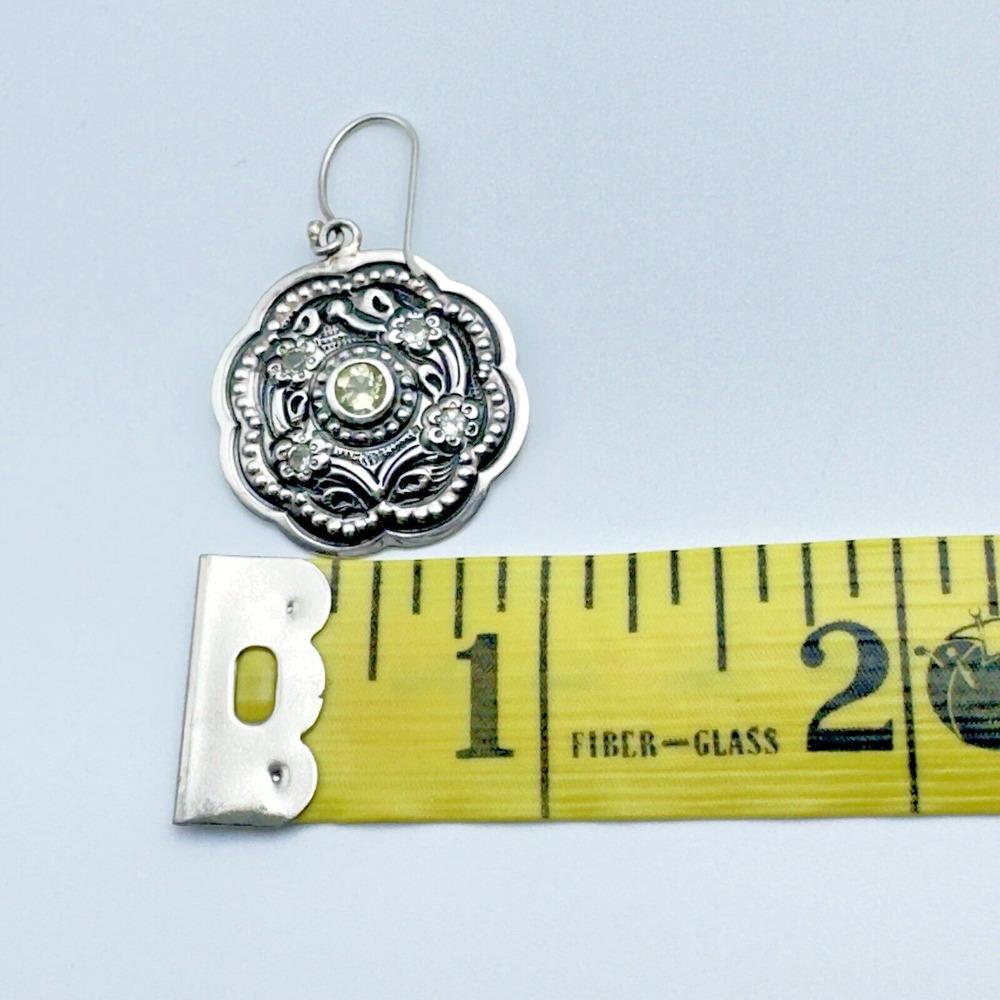 Sterling Silver 925 Peridot Flower Dangle Earrings Artisan August Oxidized 6g - Picture 8 of 10